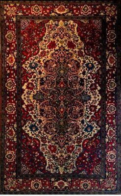 Fin Tapis Ispahan Perse, Laine, 19ème Siècle