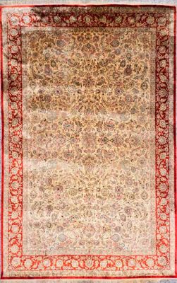 Important Tapis Ghoum En Soie Signé : Ghoum Ahmadi, 1970